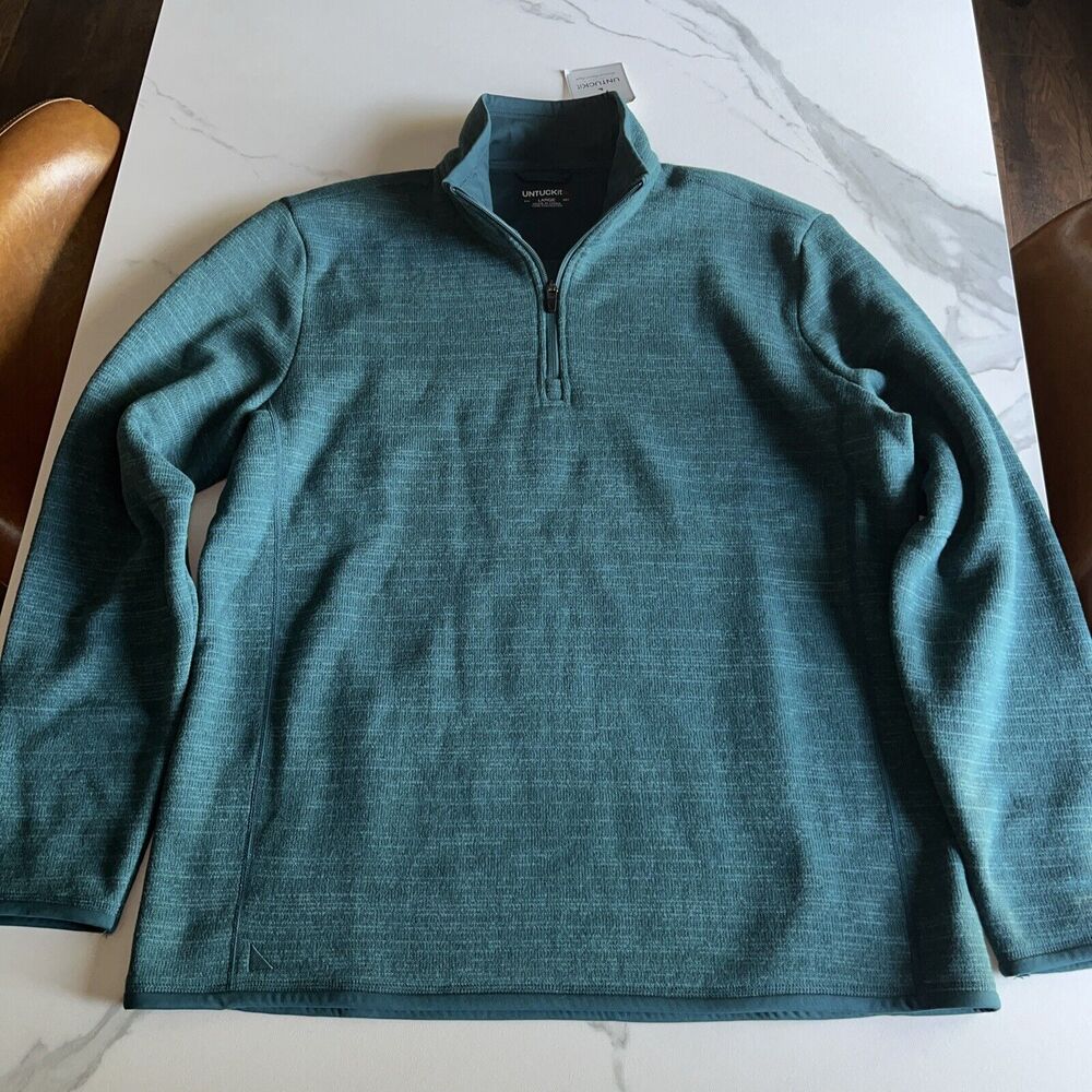 Untuck it Sweater Mens Large Quarter Zip Pullover Green Sweatshirt Casual NWT